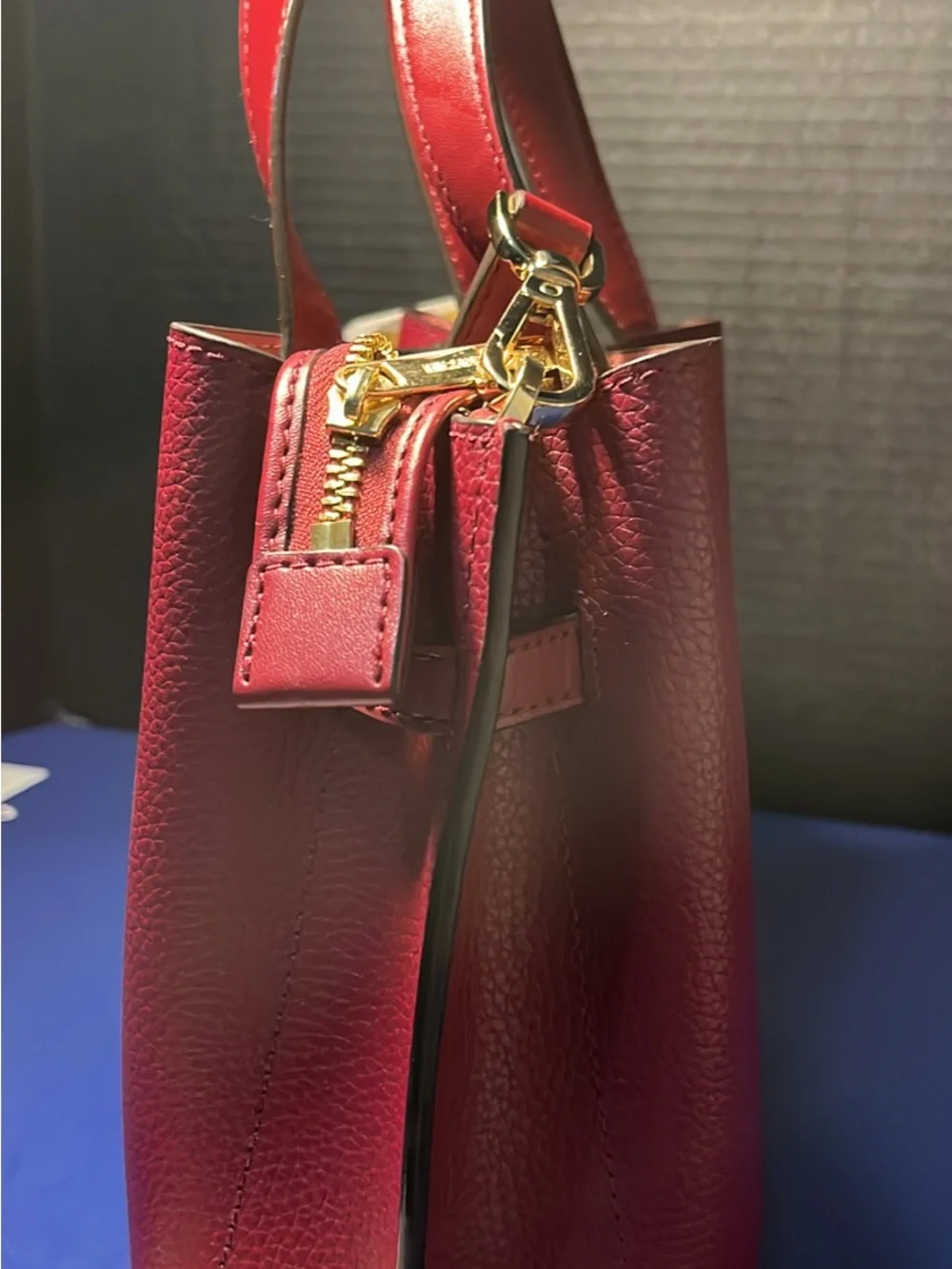 Michael Kors Red Leather Mini Satchel with Belt Accent